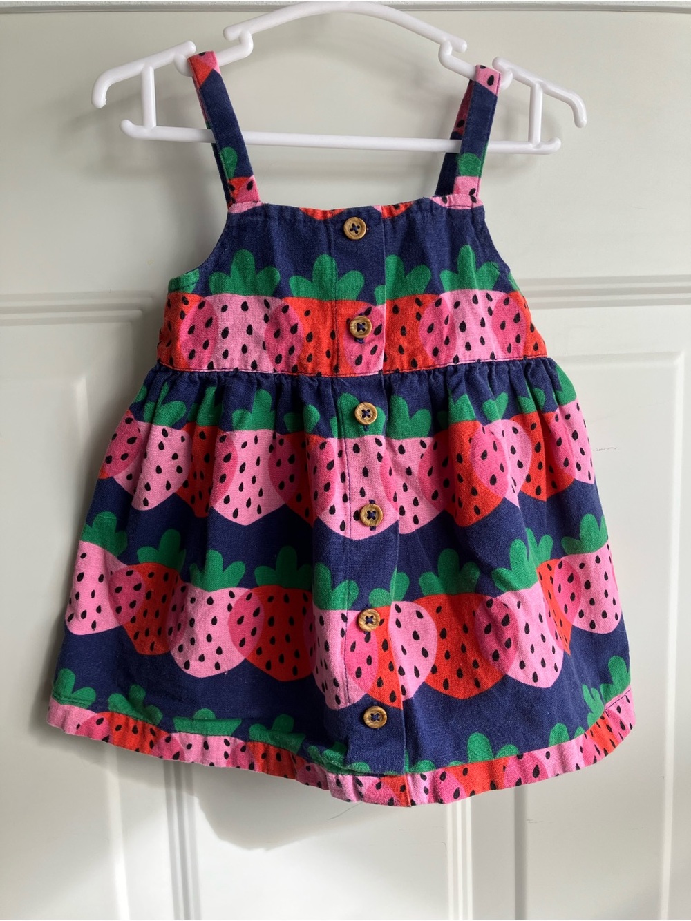 Hanna Andersson blue pink strawberry dress 6-12 months
